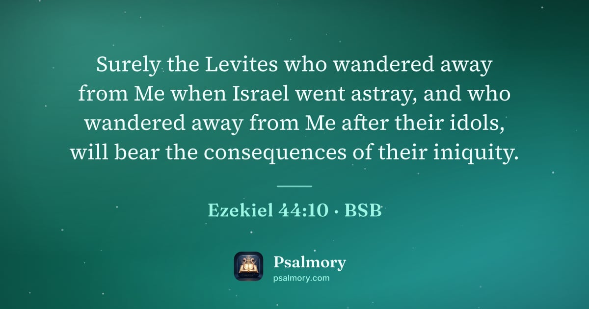 Ezekiel 44:10 verse artwork: Surely the Levites who wandered away from Me when Israel went astray, and who wandered…