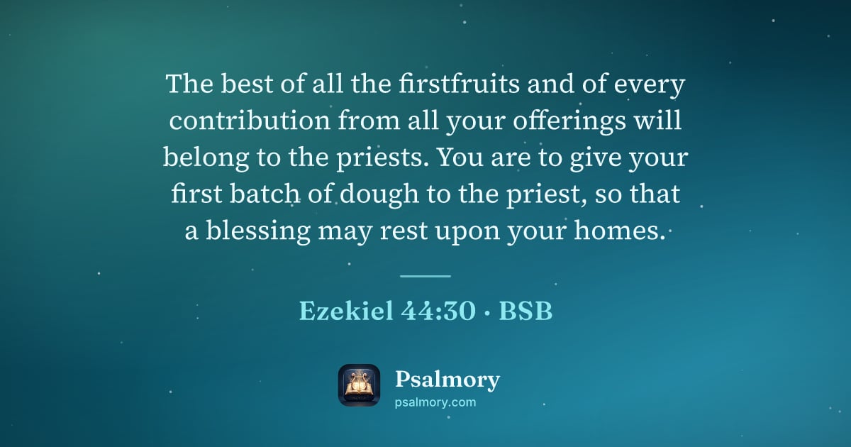Ezekiel 44:30 verse artwork: The best of all the firstfruits and of every contribution from all your offerings will…