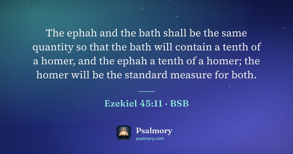 Ezekiel 45:11 verse artwork: The ephah and the bath shall be the same quantity so that the bath will contain a tenth…