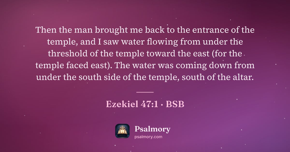 Ezekiel 47:1 verse artwork: Then the man brought me back to the entrance of the temple, and I saw water flowing from…