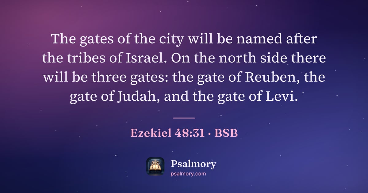 Ezekiel 48:31 verse artwork: The gates of the city will be named after the tribes of Israel. On the north side there…