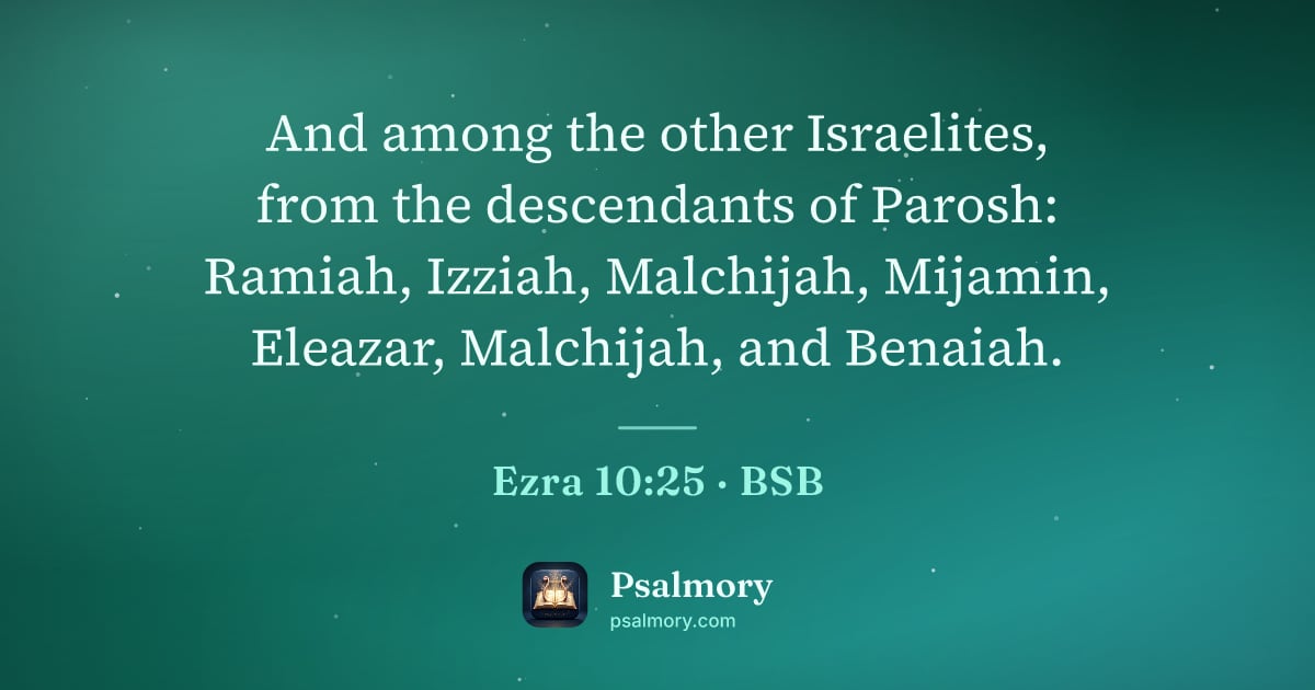 Ezra 10:25 verse artwork: And among the other Israelites, from the descendants of Parosh: Ramiah, Izziah,…