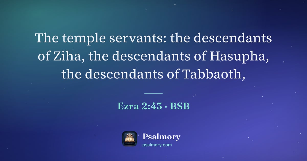 Ezra 2:43 verse artwork: The temple servants: the descendants of Ziha, the descendants of Hasupha, the…
