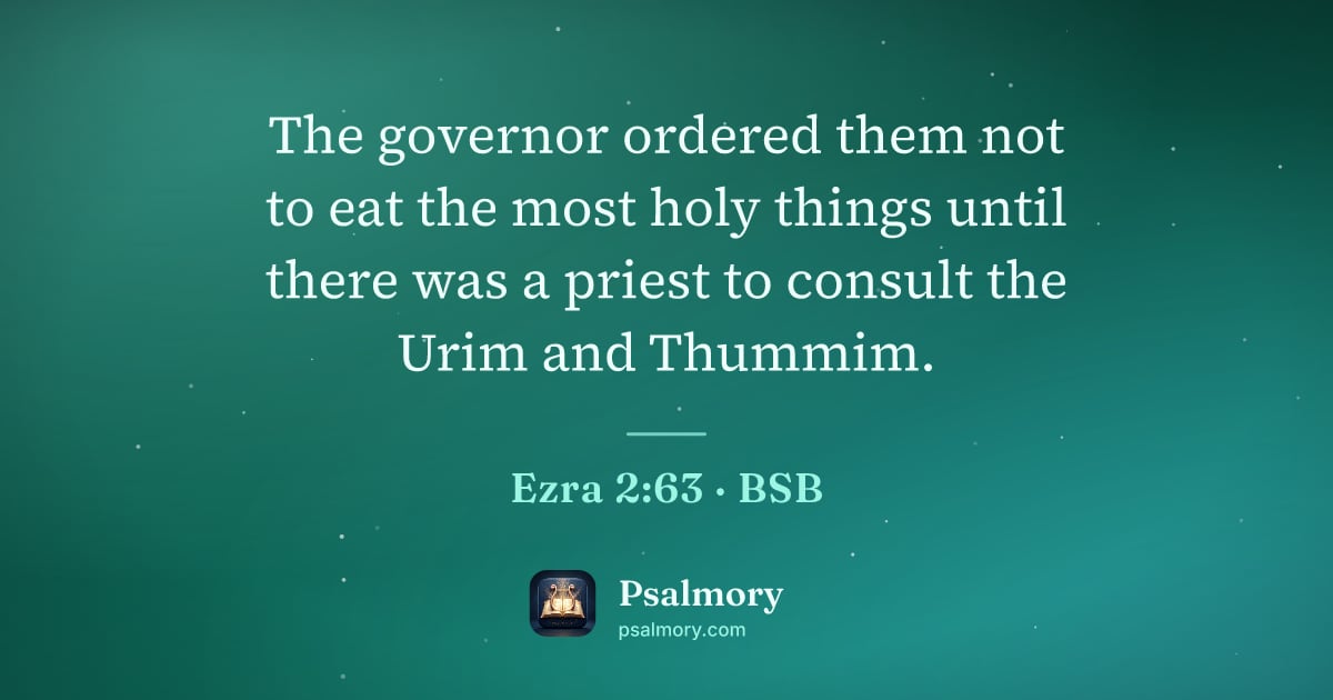 Ezra 2:63 verse artwork: The governor ordered them not to eat the most holy things until there was a priest to…