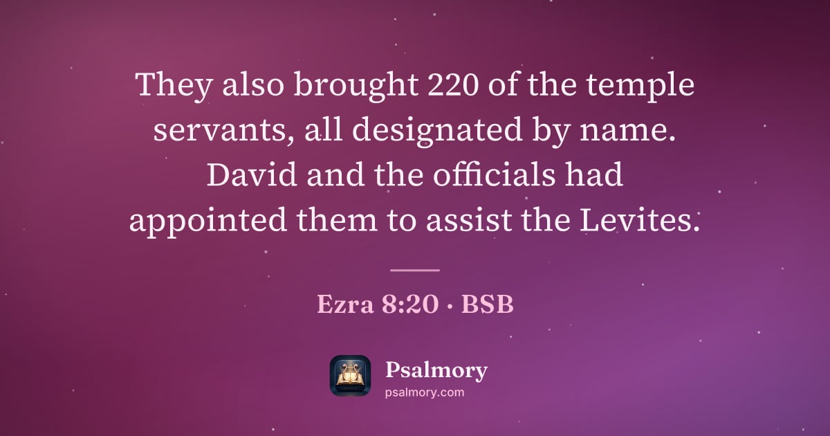 Ezra 8:20 verse artwork: They also brought 220 of the temple servants, all designated by name. David and the…