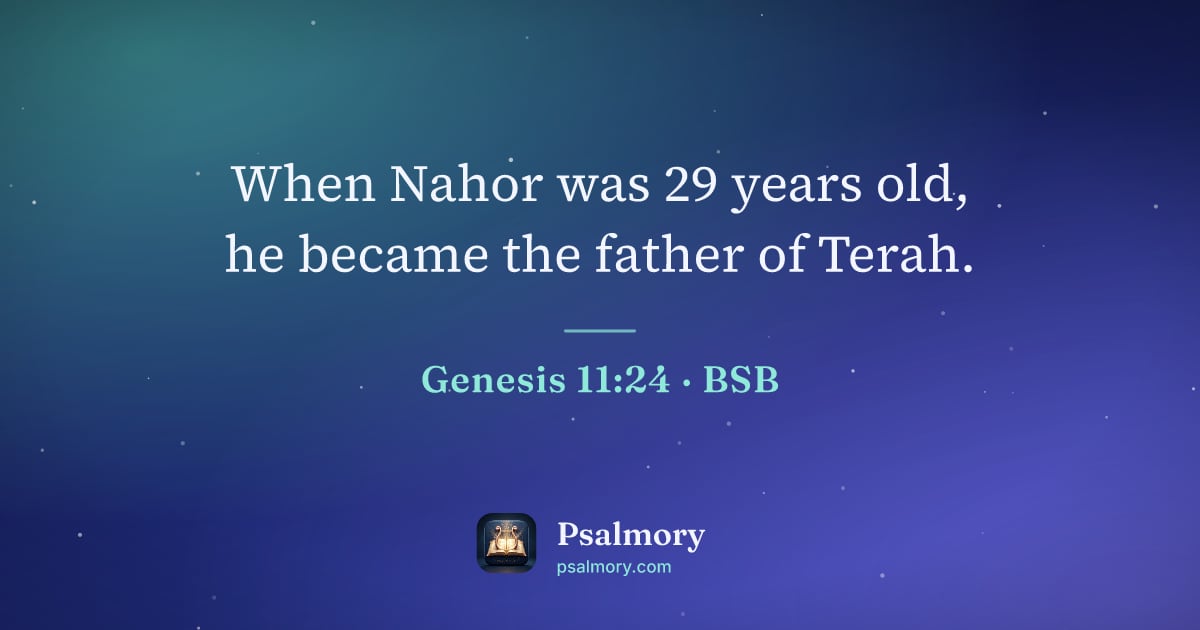 Genesis 11:24 verse artwork: When Nahor was 29 years old, he became the father of Terah.