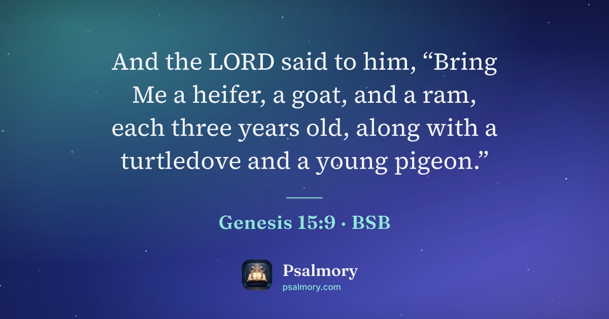 Genesis 15:9 verse artwork: And the LORD said to him, “Bring Me a heifer, a goat, and a ram, each three years old,…