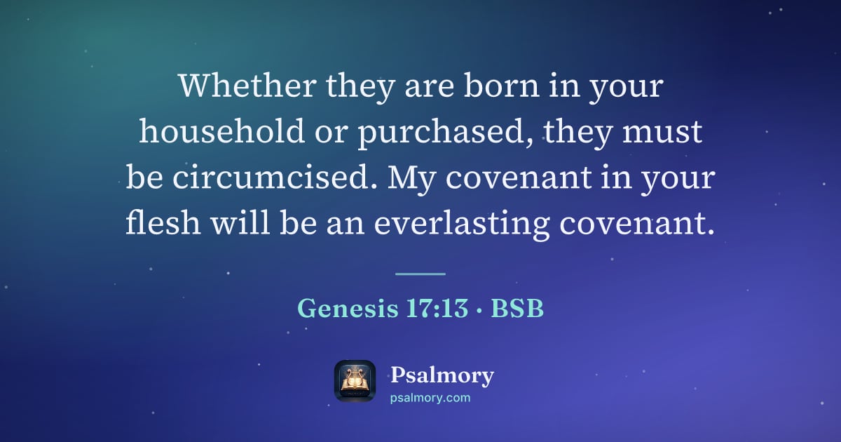 Genesis 17:13 verse artwork: Whether they are born in your household or purchased, they must be circumcised. My…