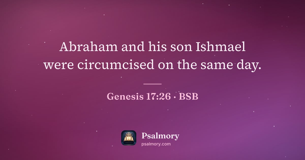 Genesis 17:26 verse artwork: Abraham and his son Ishmael were circumcised on the same day.