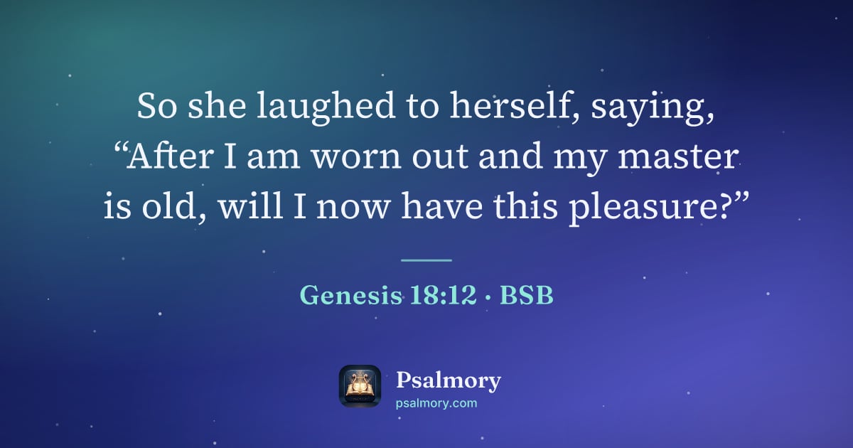 Genesis 18:12 verse artwork: So she laughed to herself, saying, “After I am worn out and my master is old, will I now…