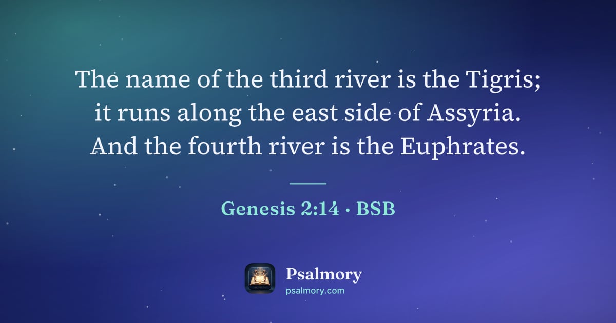 Genesis 2:14 verse artwork: The name of the third river is the Tigris; it runs along the east side of Assyria. And…
