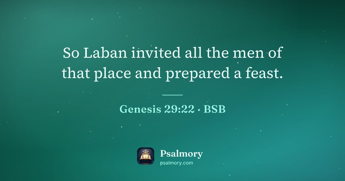Genesis 29:22 verse artwork: So Laban invited all the men of that place and prepared a feast.
