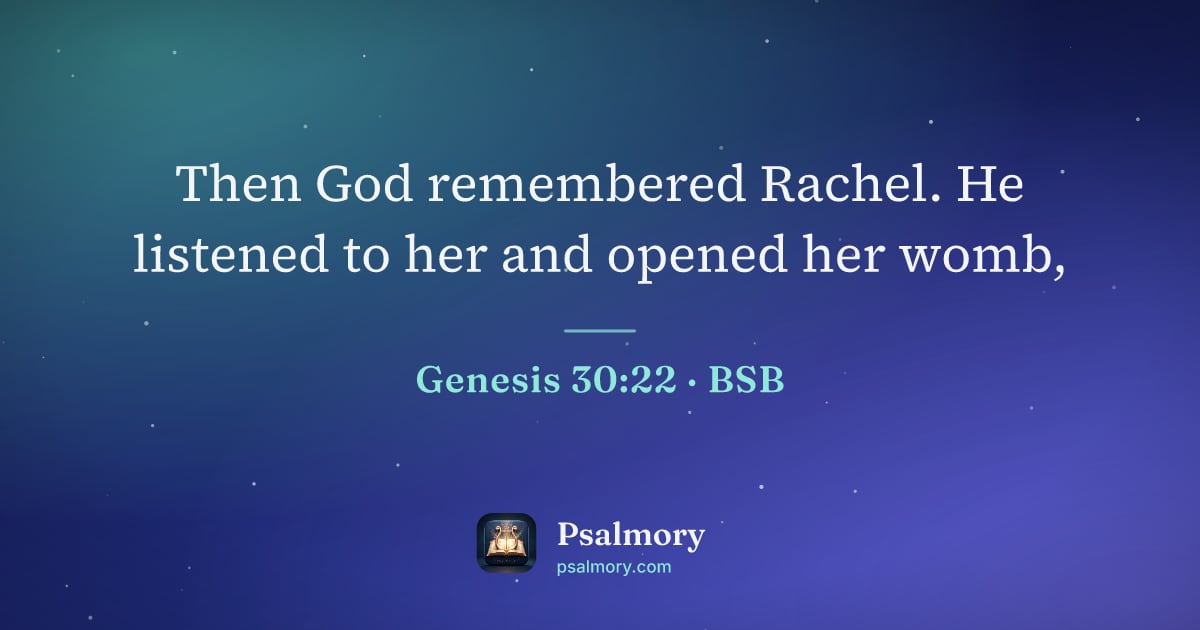 Genesis 30:22 verse artwork: Then God remembered Rachel. He listened to her and opened her womb,
