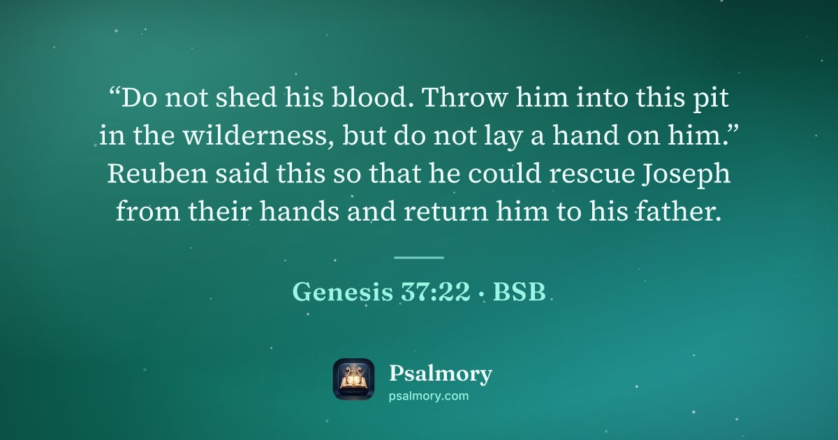 Genesis 37:22 verse artwork: “Do not shed his blood. Throw him into this pit in the wilderness, but do not lay a hand…