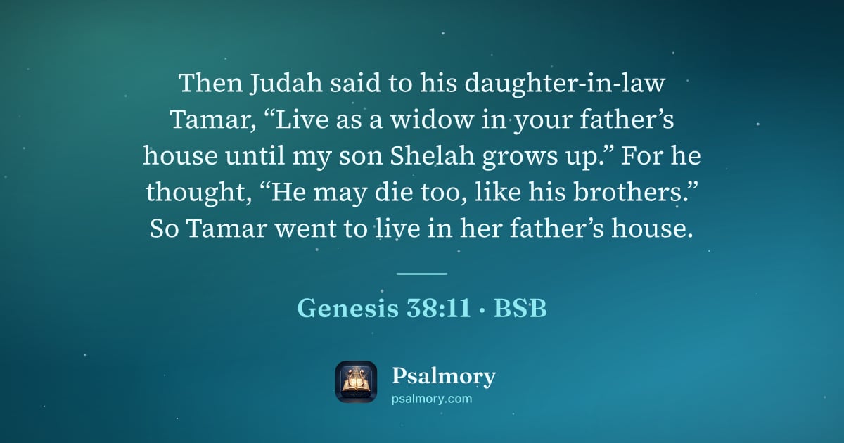 Genesis 38:11 verse artwork: Then Judah said to his daughter-in-law Tamar, “Live as a widow in your father’s house…