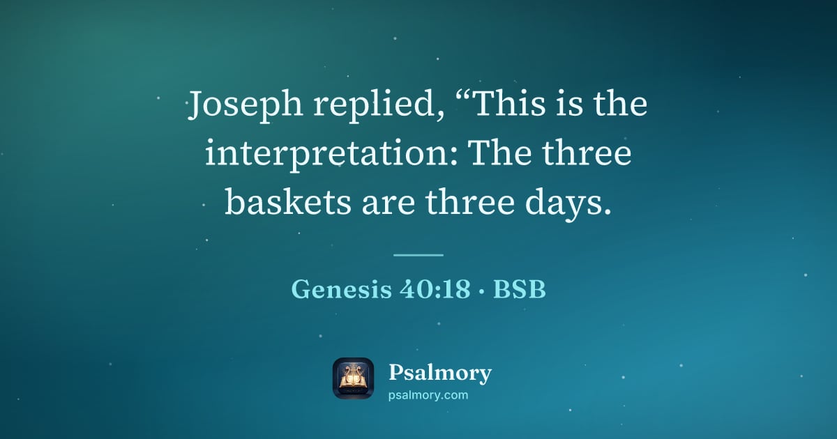 Genesis 40:18 verse artwork: Joseph replied, “This is the interpretation: The three baskets are three days.