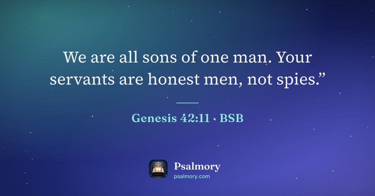 Genesis 42:11 verse artwork: We are all sons of one man. Your servants are honest men, not spies.”