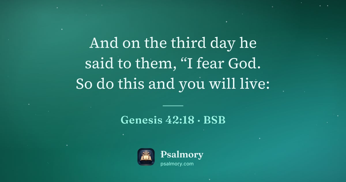 Genesis 42:18 verse artwork: And on the third day he said to them, “I fear God. So do this and you will live:
