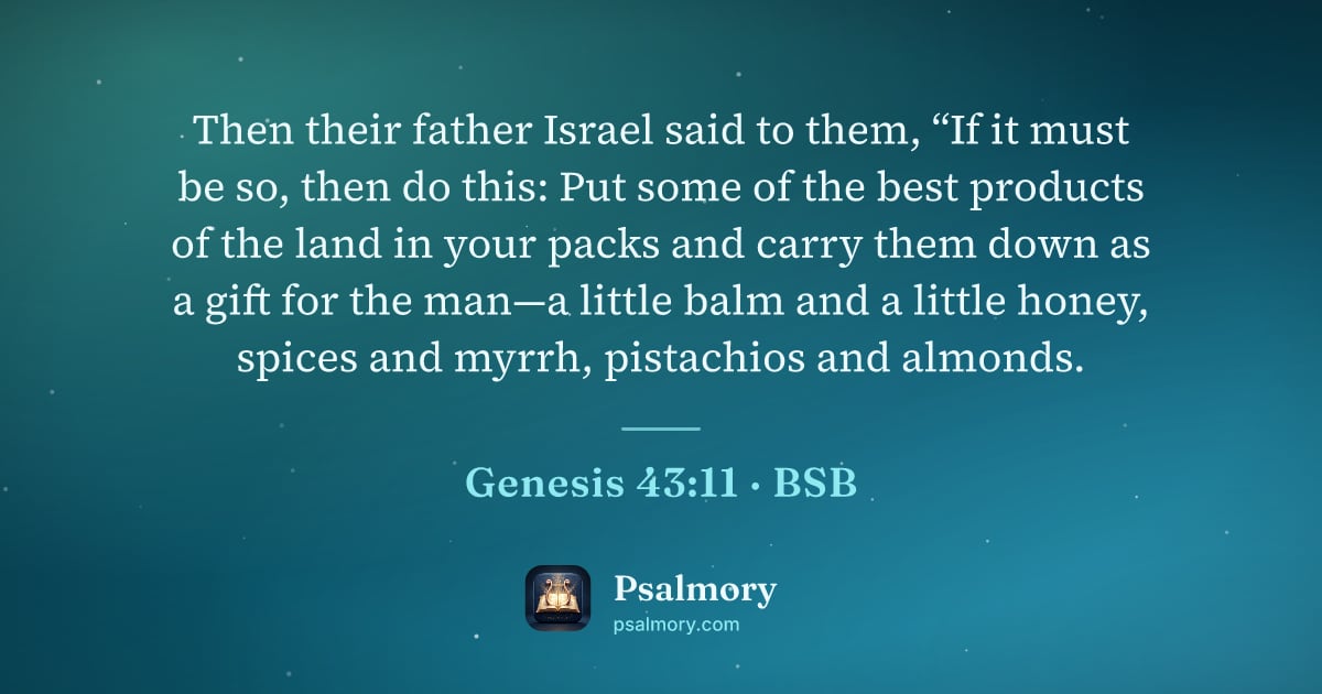 Genesis 43:11 verse artwork: Then their father Israel said to them, “If it must be so, then do this: Put some of the…