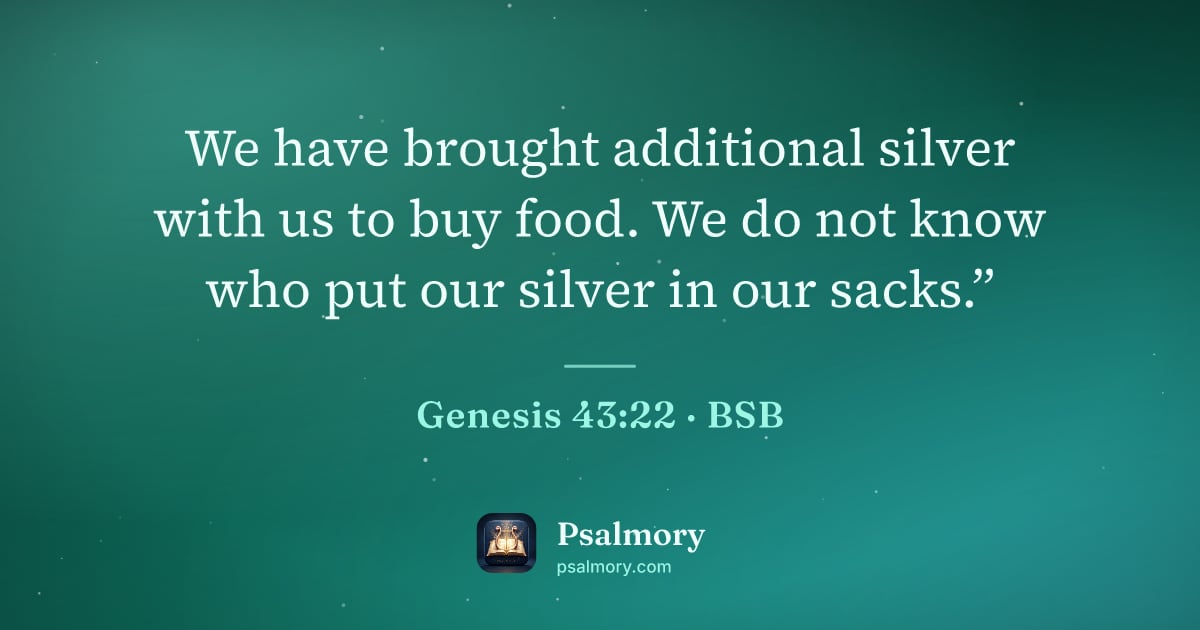 Genesis 43:22 verse artwork: We have brought additional silver with us to buy food. We do not know who put our silver…
