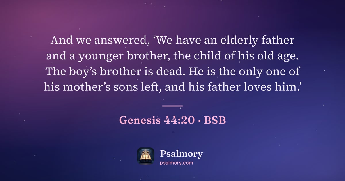 Genesis 44:20 verse artwork: And we answered, ‘We have an elderly father and a younger brother, the child of his old…