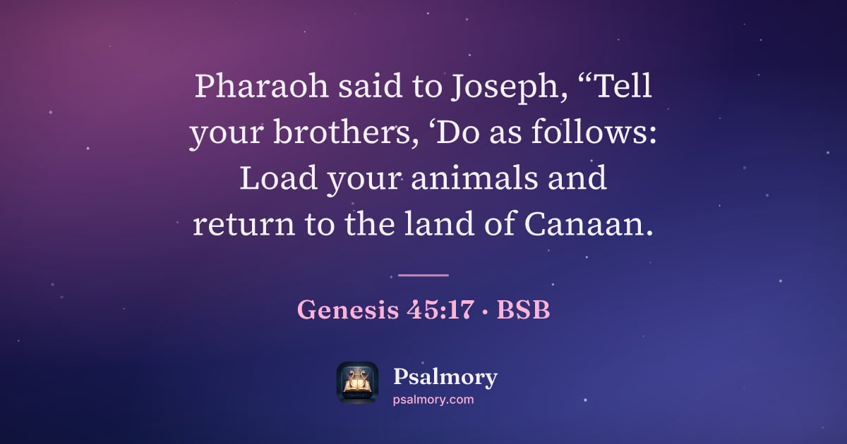 Genesis 45:17 verse artwork: Pharaoh said to Joseph, “Tell your brothers, ‘Do as follows: Load your animals and…