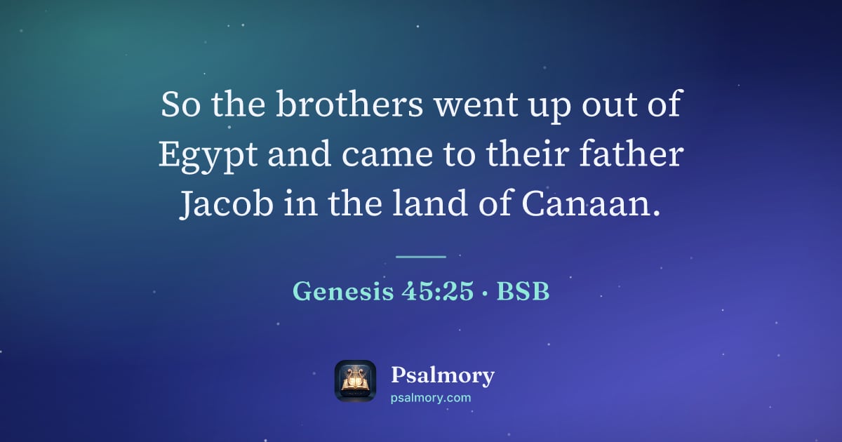 Genesis 45:25 verse artwork: So the brothers went up out of Egypt and came to their father Jacob in the land of Canaan.