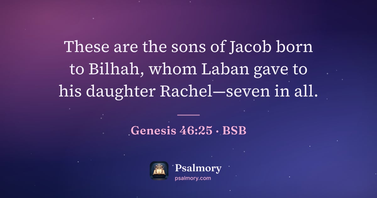 Genesis 46:25 verse artwork: These are the sons of Jacob born to Bilhah, whom Laban gave to his daughter Rachel—seven…