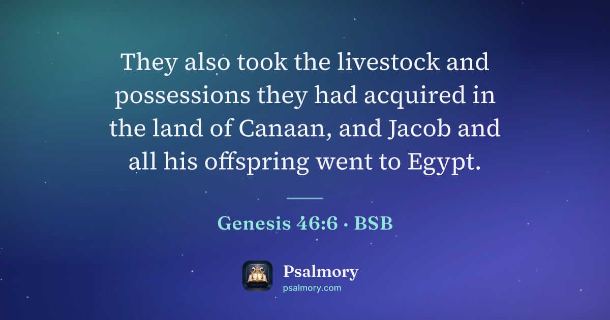 Genesis 46:6 verse artwork: They also took the livestock and possessions they had acquired in the land of Canaan,…