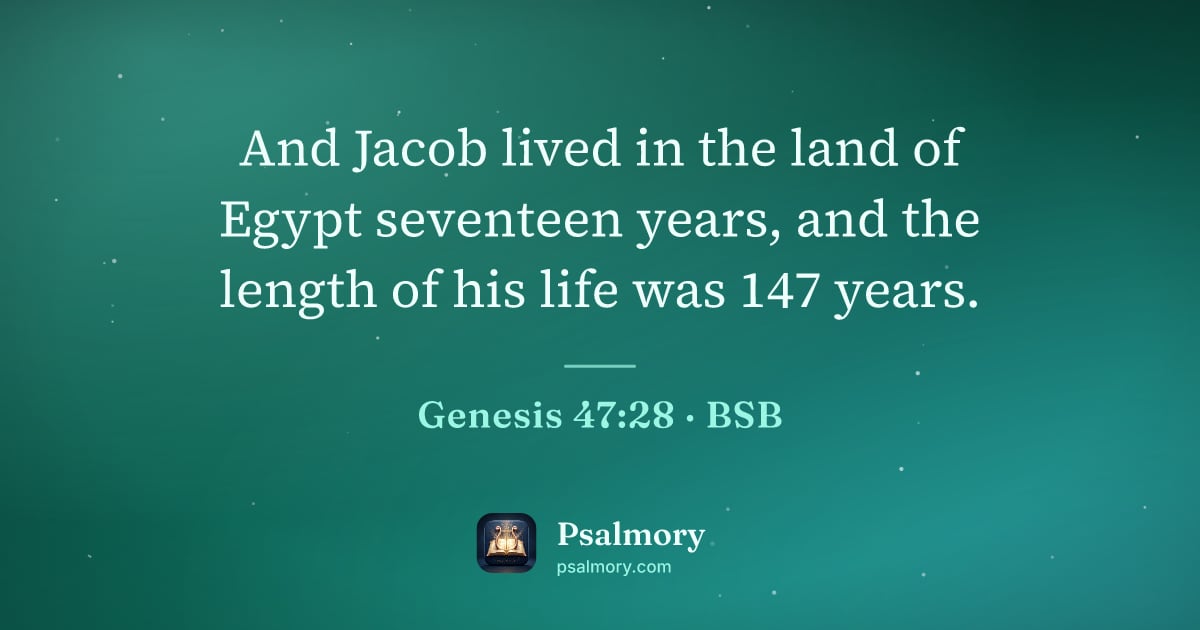 Genesis 47:28 verse artwork: And Jacob lived in the land of Egypt seventeen years, and the length of his life was 147…