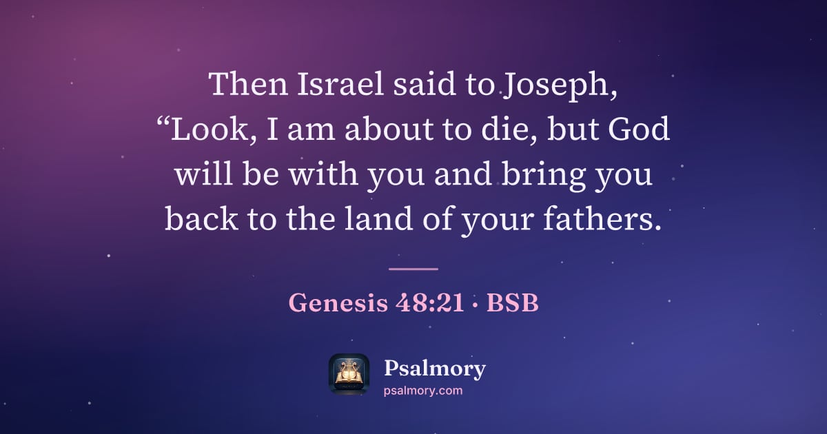 Genesis 48:21 verse artwork: Then Israel said to Joseph, “Look, I am about to die, but God will be with you and bring…