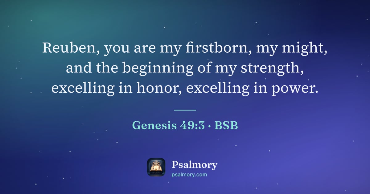Genesis 49:3 verse artwork: Reuben, you are my firstborn, my might, and the beginning of my strength, excelling in…