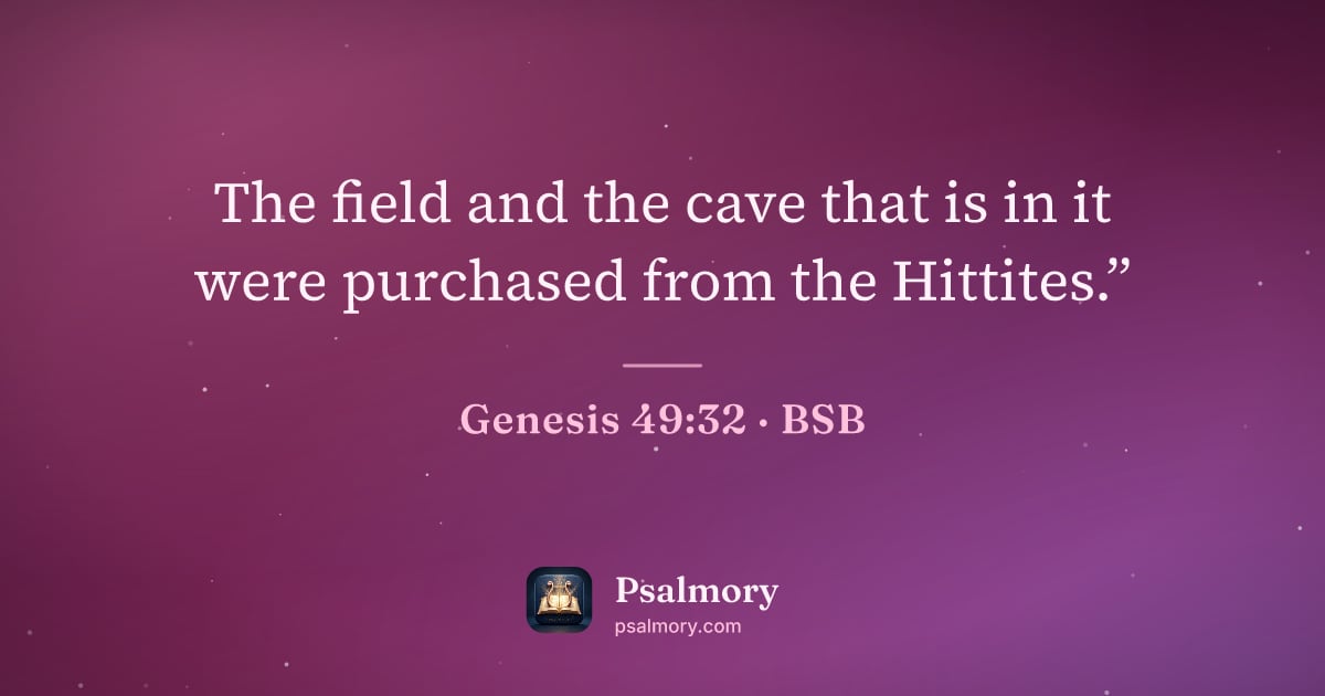 Genesis 49:32 verse artwork: The field and the cave that is in it were purchased from the Hittites.”