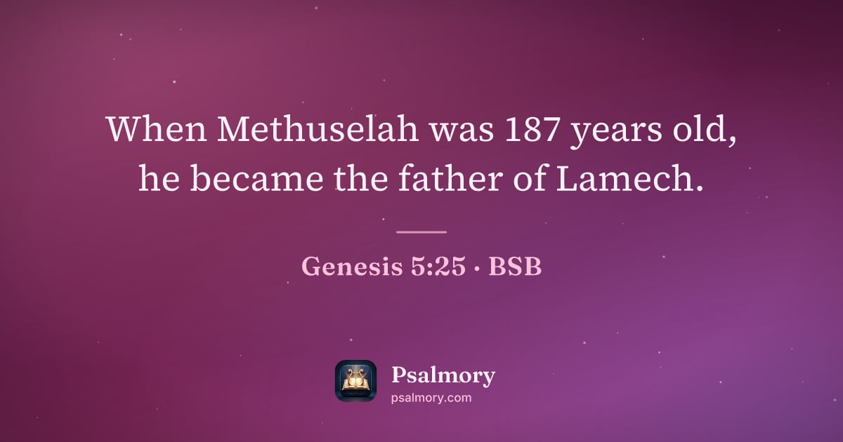 Genesis 5:25 verse artwork: When Methuselah was 187 years old, he became the father of Lamech.