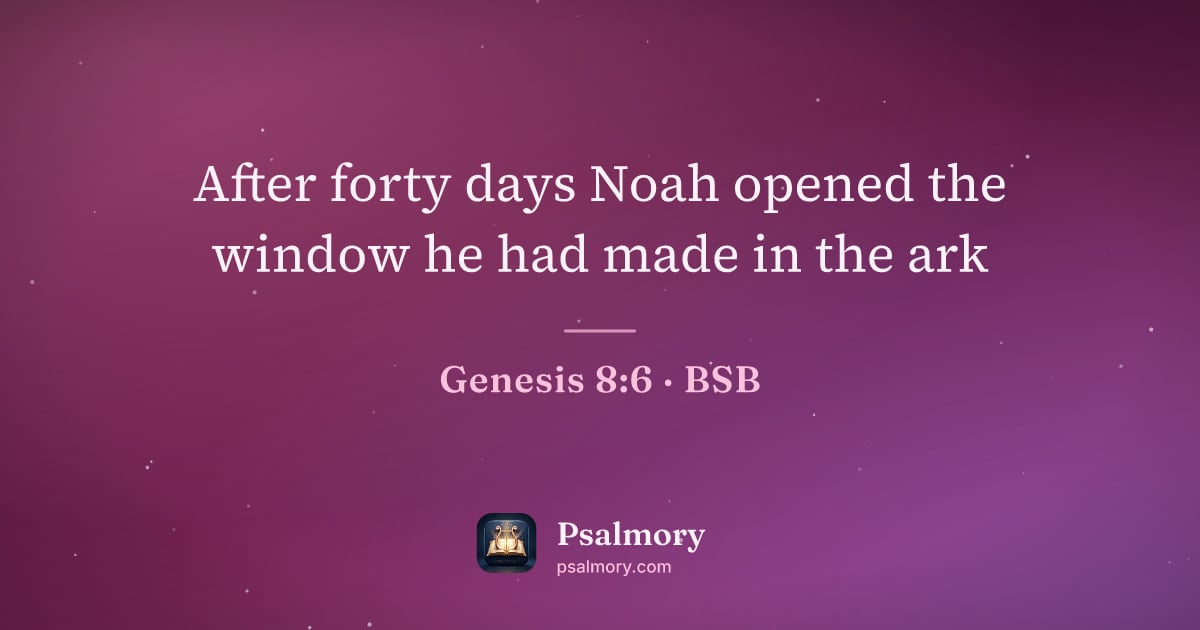 Genesis 8:6 verse artwork: After forty days Noah opened the window he had made in the ark
