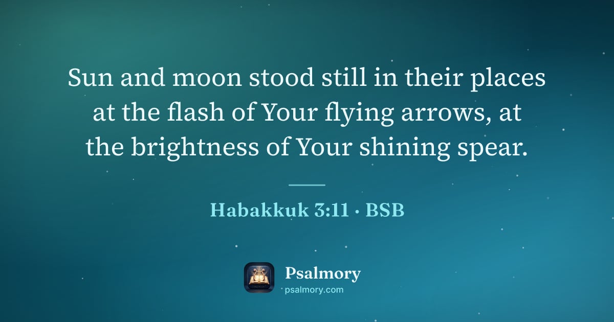 Habakkuk 3:11 verse artwork: Sun and moon stood still in their places at the flash of Your flying arrows, at the…