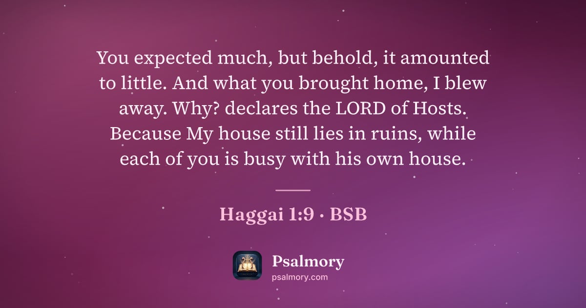 Haggai 1:9 verse artwork: You expected much, but behold, it amounted to little. And what you brought home, I blew…