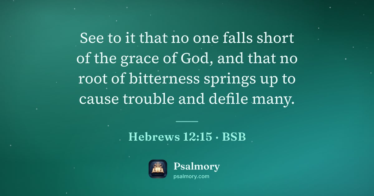 Hebrews 12:15 verse artwork: See to it that no one falls short of the grace of God, and that no root of bitterness…