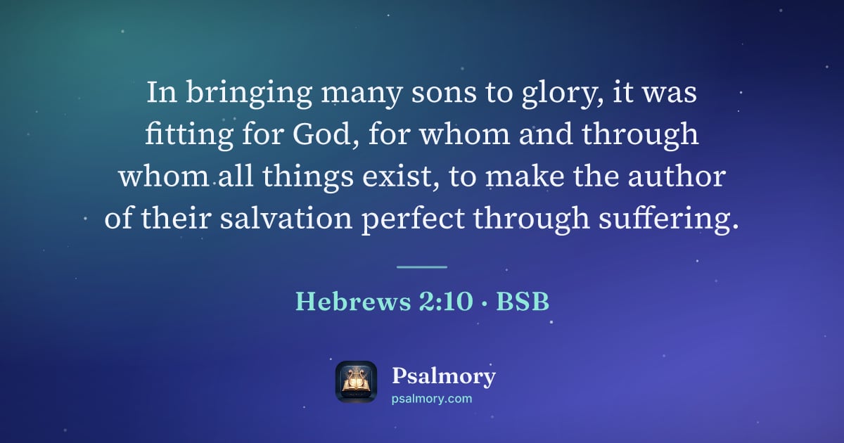 Hebrews 2:10 verse artwork: In bringing many sons to glory, it was fitting for God, for whom and through whom all…