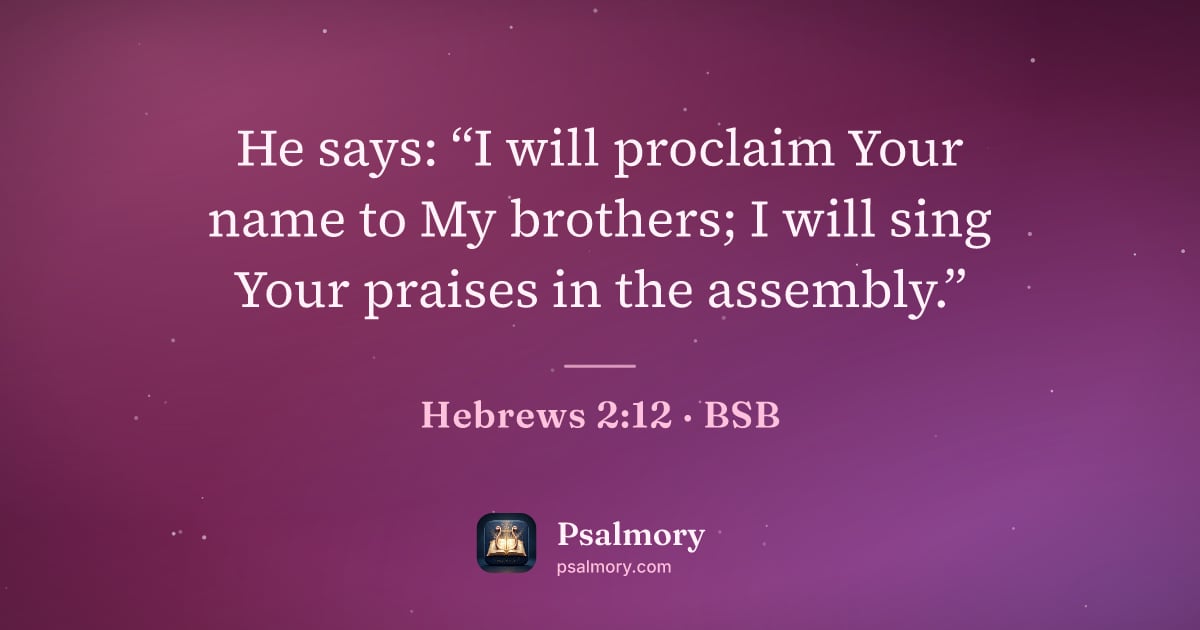 Hebrews 2:12 verse artwork: He says: “I will proclaim Your name to My brothers; I will sing Your praises in the…