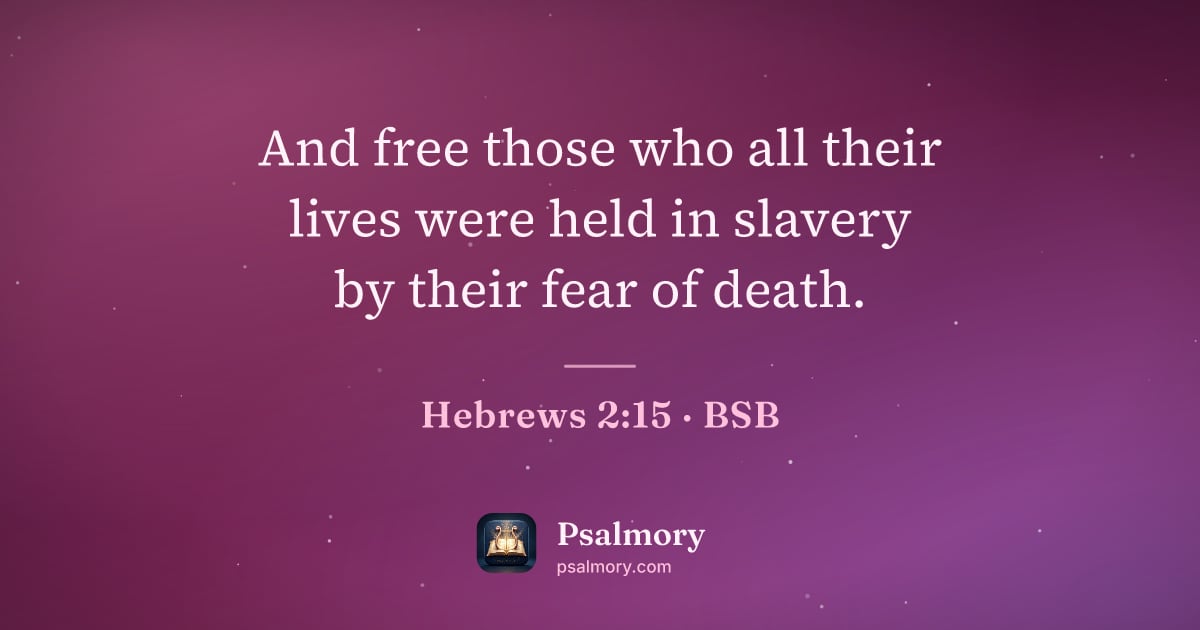 Hebrews 2:15 verse artwork: And free those who all their lives were held in slavery by their fear of death.
