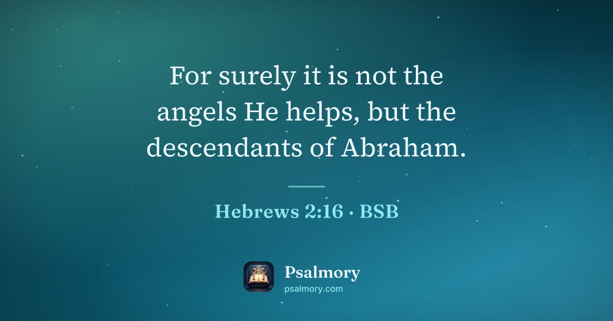 Hebrews 2:16 verse artwork: For surely it is not the angels He helps, but the descendants of Abraham.