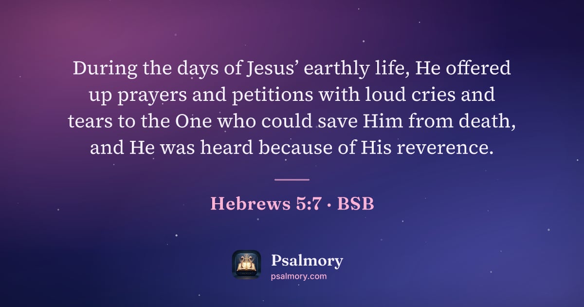 Hebrews 5:7 verse artwork: During the days of Jesus’ earthly life, He offered up prayers and petitions with loud…