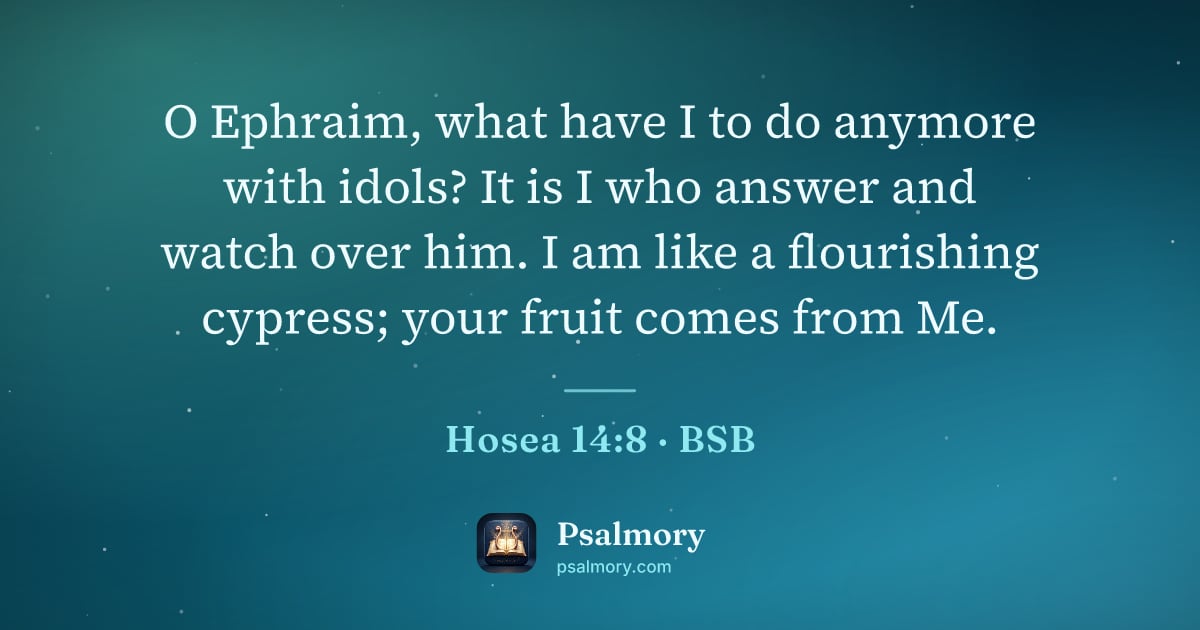 Hosea 14:8 verse artwork: O Ephraim, what have I to do anymore with idols? It is I who answer and watch over him.…