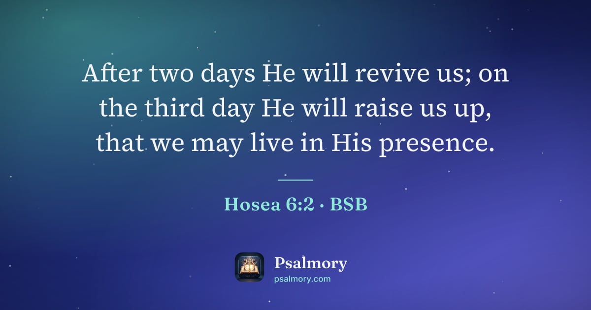 Hosea 6:2 verse artwork: After two days He will revive us; on the third day He will raise us up, that we may live…