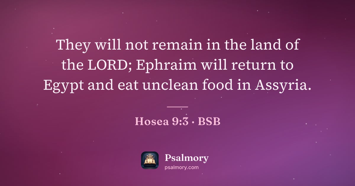 Hosea 9:3 verse artwork: They will not remain in the land of the LORD; Ephraim will return to Egypt and eat…