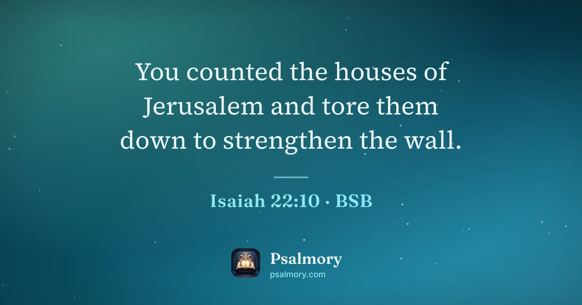 Isaiah 22:10 verse artwork: You counted the houses of Jerusalem and tore them down to strengthen the wall.