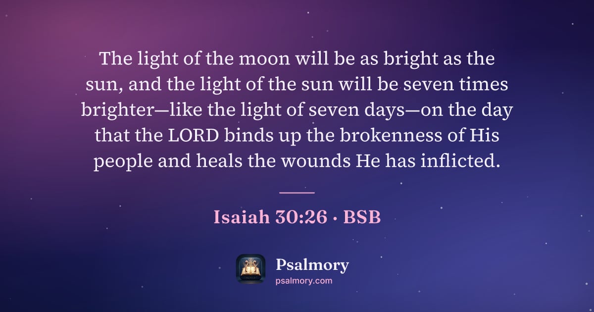 Isaiah 30:26 verse artwork: The light of the moon will be as bright as the sun, and the light of the sun will be…