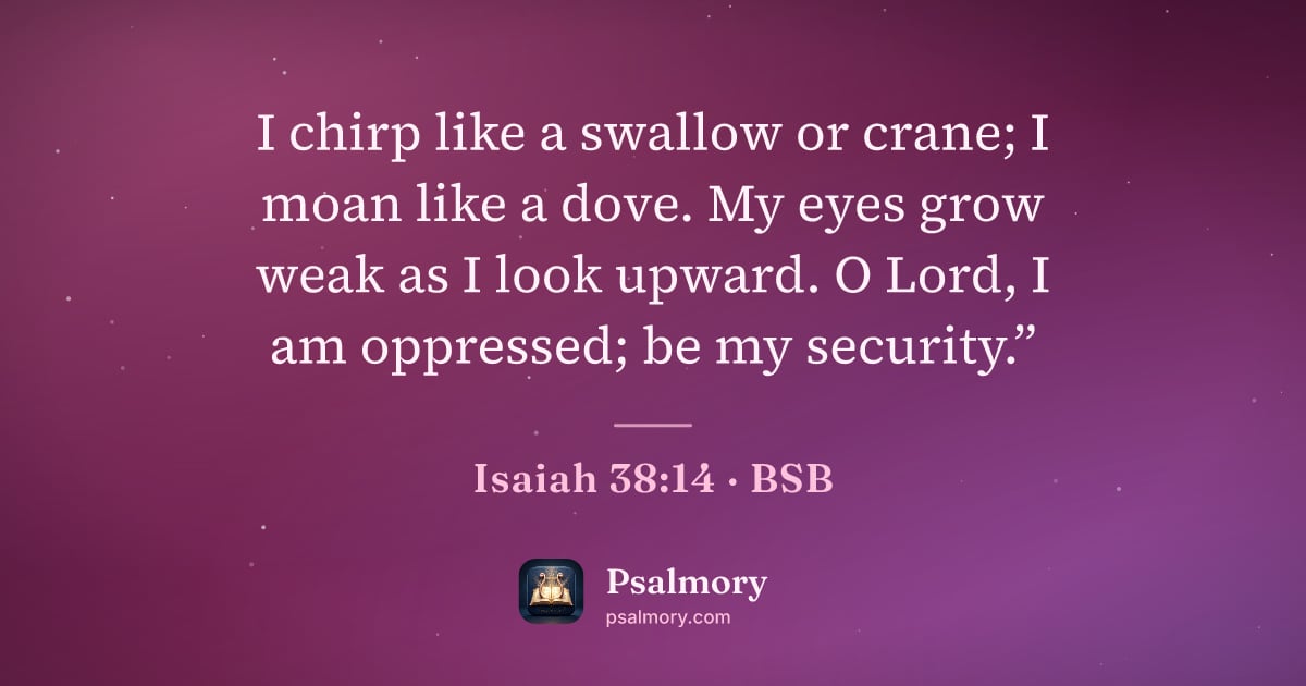 Isaiah 38:14 verse artwork: I chirp like a swallow or crane; I moan like a dove. My eyes grow weak as I look upward.…