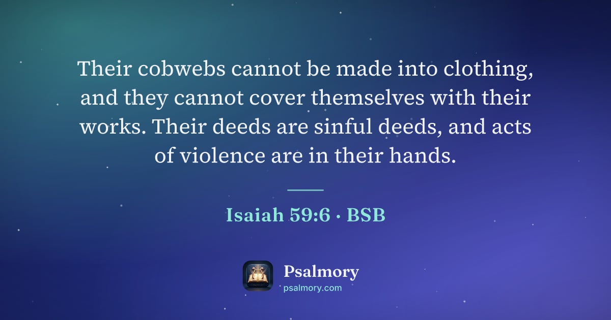 Isaiah 59:6 verse artwork: Their cobwebs cannot be made into clothing, and they cannot cover themselves with their…